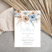 Dusty Blue Boho Floral Wedding Invitation Kaart