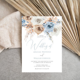 Dusty Blue Boho Floral Wedding Invitation Kaart