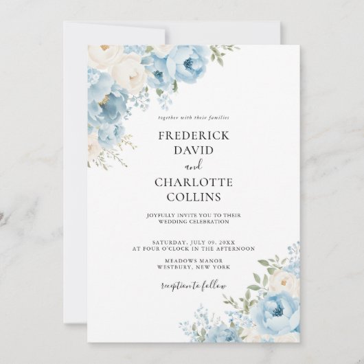 Dusty Blue Boho Floral Wedding Kaart (Voorkant)