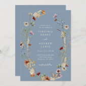Dusty Blue Boho Floral Wedding Kaart (Voorkant / Achterkant)