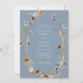 Dusty Blue Boho Floral Wedding Kaart