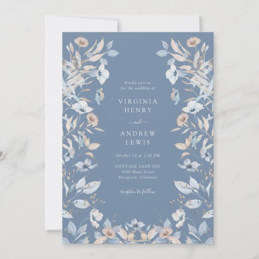 Dusty Blue Boho Floral Wedding Kaart (Voorkant)