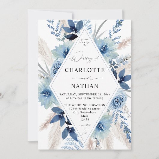 Dusty Blue Boho Floral Wedding Kaart (Voorkant)
