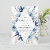 Dusty Blue Boho Floral Wedding Kaart (Staand voorkant)