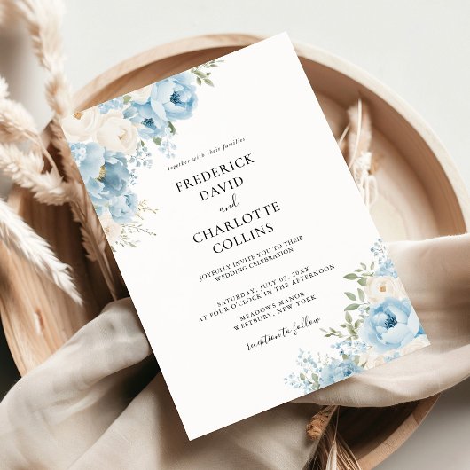 Dusty Blue Boho Floral Wedding Kaart
