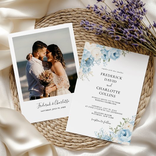 Dusty Blue Boho Floral Wedding Kaart