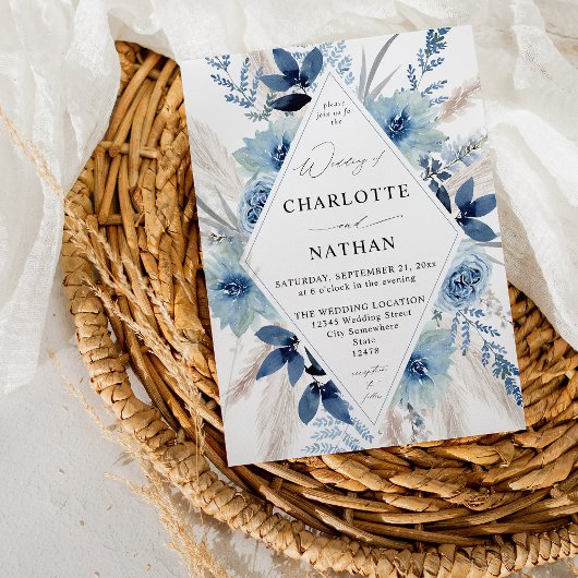 Dusty Blue Boho Floral Wedding Kaart