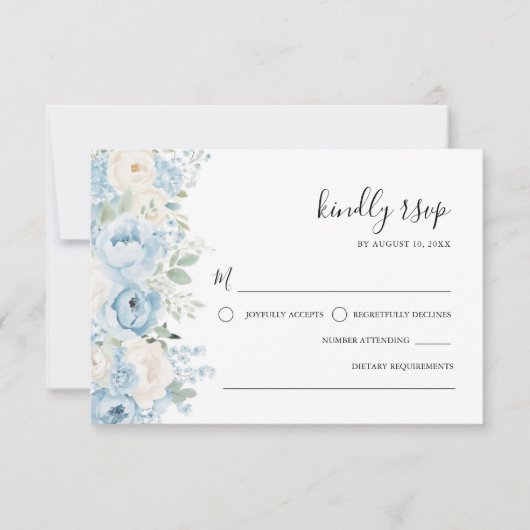 Dusty Blue Boho Floral Wedding RSVP Kaartje (Voorkant)