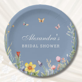 Dusty Blue Boho Floral Wildflower Vrijgezellenfees Papieren Bordje