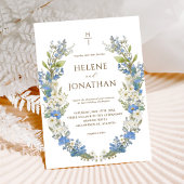 Dusty Blue Boho Garden Floral Elegant Wedding Kaart