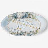 Dusty Blue Boho Greenery Gold Glitter Quinceañera  Papieren Bordje (Gekanteld)