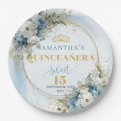 Dusty Blue Boho Greenery Gold Glitter Quinceañera  Papieren Bordje (Voorkant)