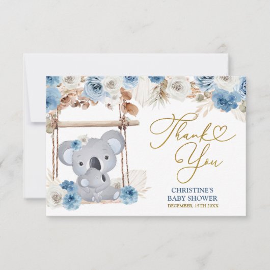 Dusty Blue Boho Koala Baby shower Bedankkaart (Voorkant)