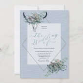 Dusty Blue Boho Koe Schedel Floral Waterverf Kaart (Voorkant)