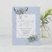 Dusty Blue Boho Koe Schedel Floral Waterverf Kaart (Staand voorkant)