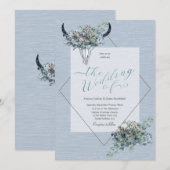 Dusty Blue Boho Koe Schedel Floral Waterverf Kaart (Voorkant / Achterkant)