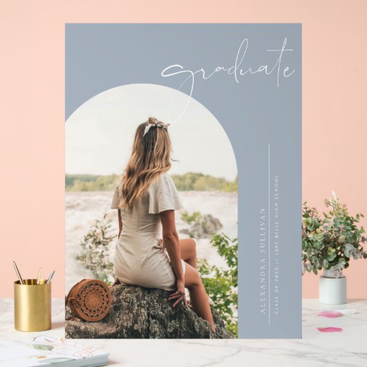Dusty Blue Boho Minimalist Arch Photo Afstuderen Acryl Bord (Huwelijk)
