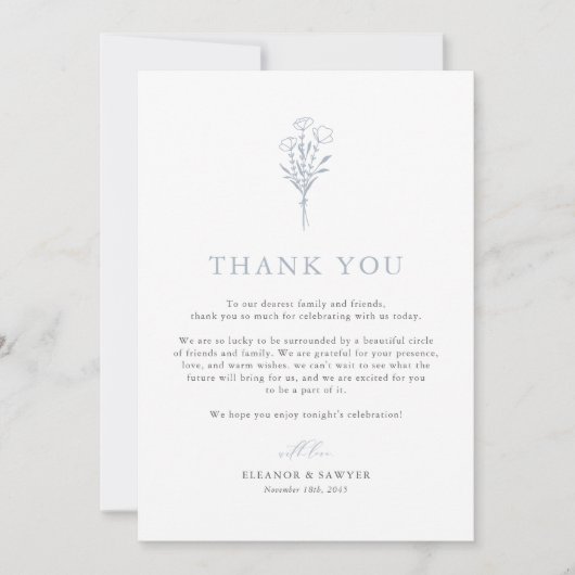Dusty Blue Boho Minimalist Botanicals Wedding Bedankkaart (Voorkant)