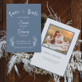 Dusty Blue Boho Minimalist Save the Date Kaart