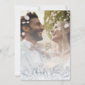 Dusty Blue Boho Modern Floral Elegant Foto Bedankkaart (Voorkant)