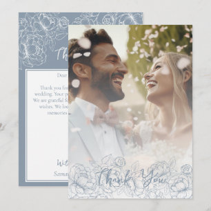 Dusty Blue Boho Modern Floral Elegant Foto Bedankkaart