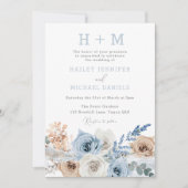 Dusty Blue Boho Monogram Wedding Kaart (Voorkant)