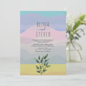 Dusty Blue Boho Mountain Wedding Kaart (Staand voorkant)