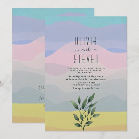 Dusty Blue Boho Mountain Wedding Kaart (Voorkant / Achterkant)