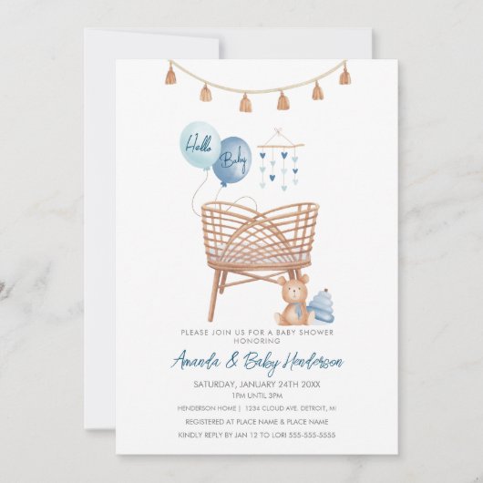 Dusty Blue Boho Nursery Boho Baby shower Kaart (Voorkant)