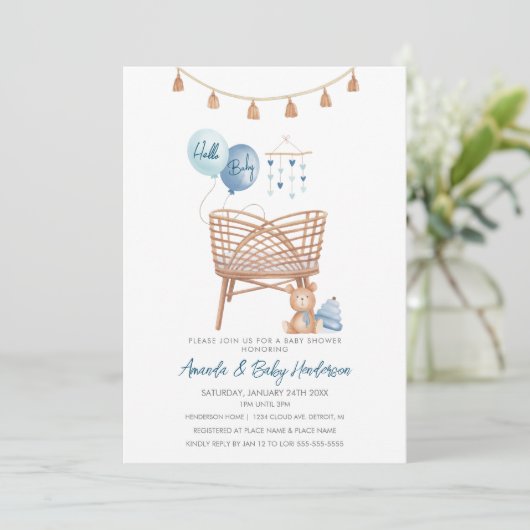 Dusty Blue Boho Nursery Boho Baby shower Kaart (Staand voorkant)