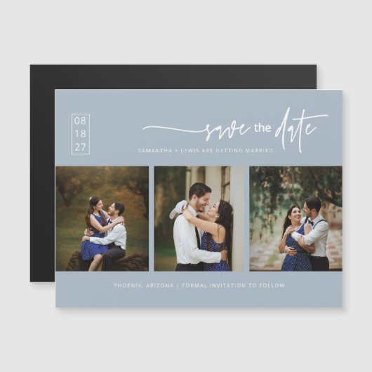 Dusty Blue Boho Photo Save the Date Magnetic Kaart (Voorkant / Achterkant)