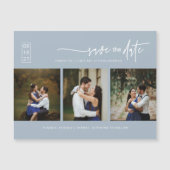 Dusty Blue Boho Photo Save the Date Magnetic Kaart (Voorkant)