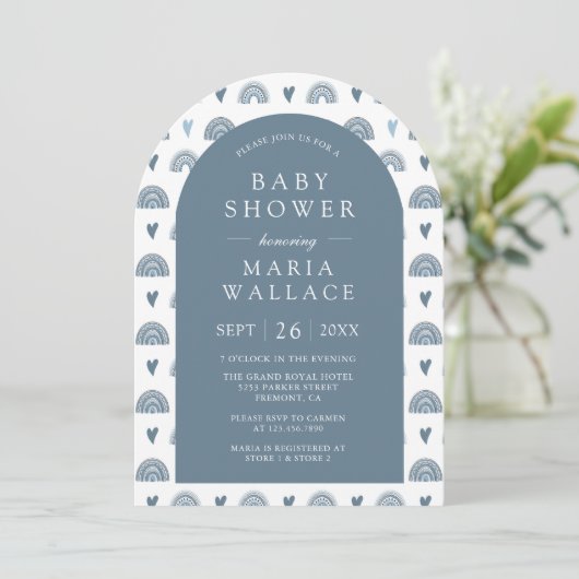 Dusty Blue Boho Rainbow Arch Baby shower Kaart (Staand voorkant)