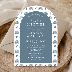 Dusty Blue Boho Rainbow Arch Baby shower Kaart