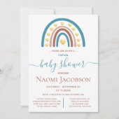 Dusty Blue Boho Rainbow Virtual Baby shower Kaart (Voorkant)