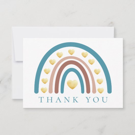 Dusty Blue Boho Regenboog Baby shower Dank je kaar Bedankkaart (Voorkant)