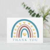 Dusty Blue Boho Regenboog Baby shower Dank je kaar Bedankkaart (Staand voorkant)