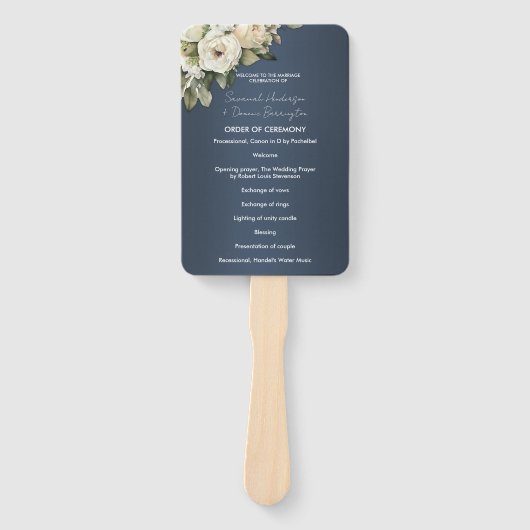 Dusty Blue Boho Rose Boeket Bruiloft Handwaaier (Voorkant)