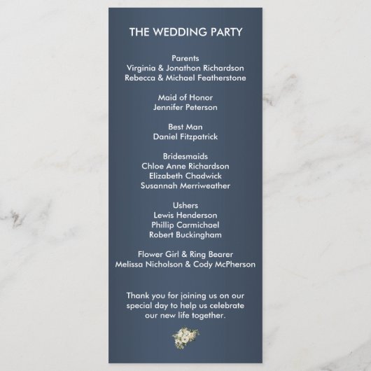 Dusty Blue Boho Rozen Bruiloft Programmakaart (Achterkant)