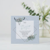 Dusty Blue Boho Rustic Cow skull met bloemen Kaart (Staand voorkant)