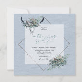 Dusty Blue Boho Rustic Cow skull met bloemen Kaart (Voorkant)