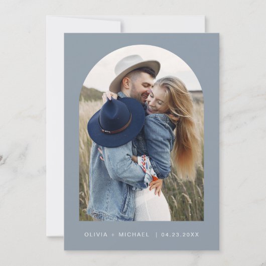 Dusty Blue Boho Save the Date Photo Minimalist (Voorkant)