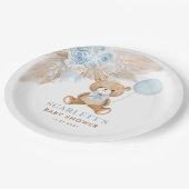 Dusty Blue Boho Teddy Bear Baby Boy Shower Papieren Bordje (Gekanteld)