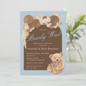Dusty Blue Boho Teddy Bear Baby shower Kaart (Staand voorkant)