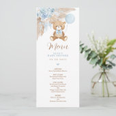Dusty Blue Boho Teddy Bear Balloon Menu Kaart (Staand voorkant)