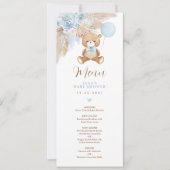 Dusty Blue Boho Teddy Bear Balloon Menu Kaart (Voorkant)