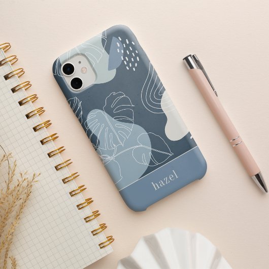 Dusty Blue Boho Tropical Monstera Leaf iPhone Hoesje