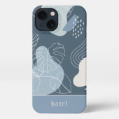 Dusty Blue Boho Tropical Monstera Leaf iPhone Hoesje (Achterkant)
