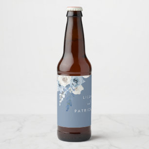 Dusty Blue Boho Waterverf Floral Wedding Bier Etiket