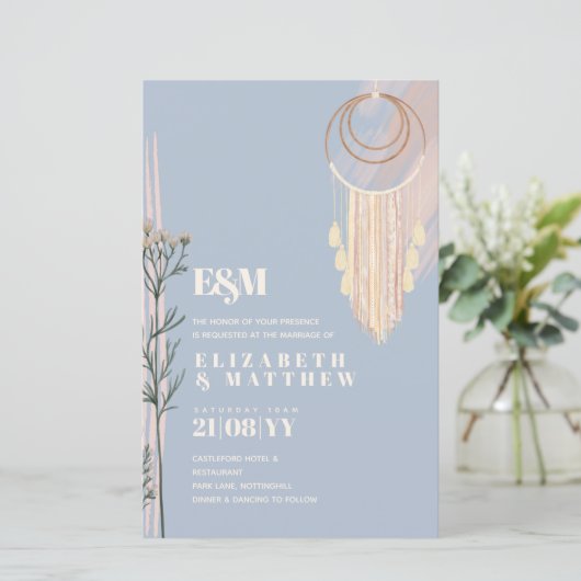 Dusty Blue Boho Wedding Invitations (Staand voorkant)